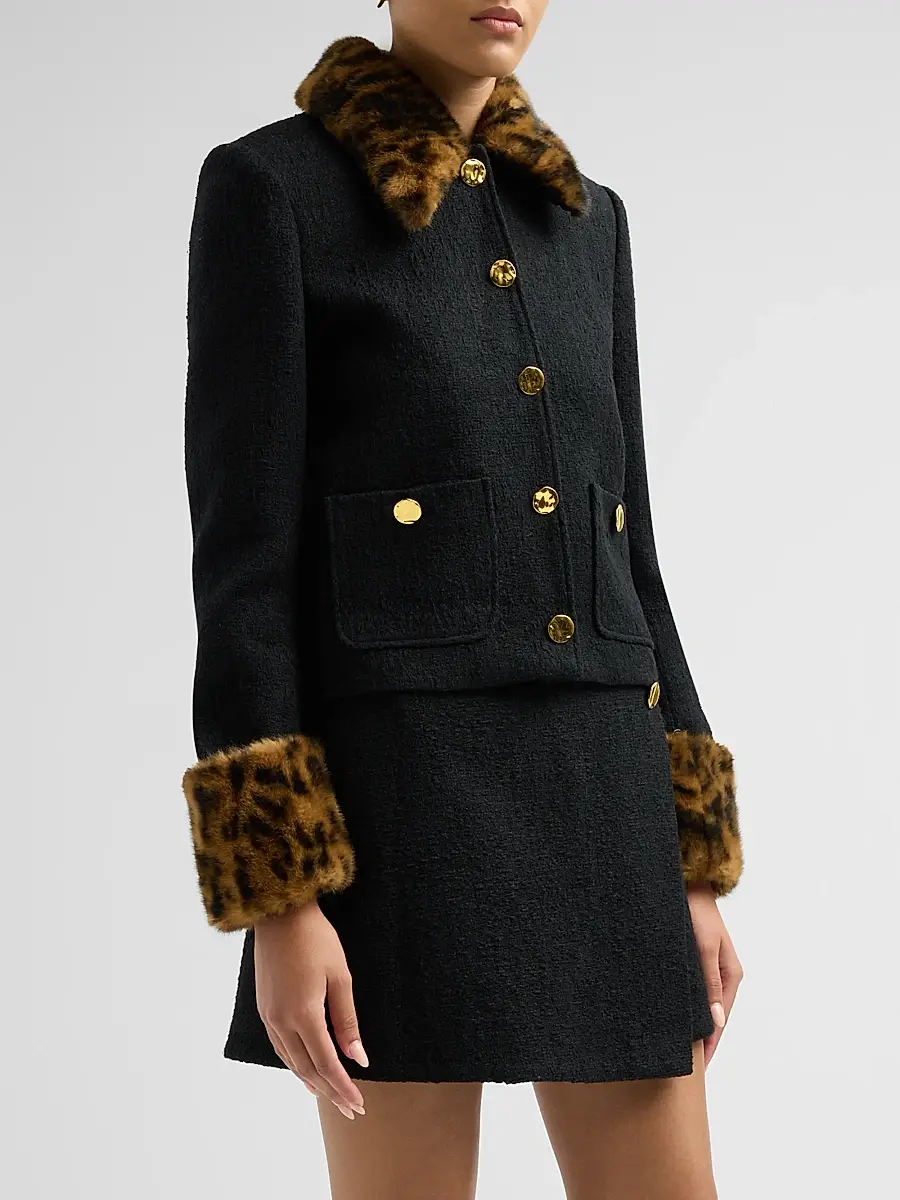 Cara Cara Women's Benicio Faux-Fur Trim Tweed Jacket | Thumbnail 4 Cara Cara Women's Benicio Faux-Fur Trim Tweed Jacket | Thumbnail 4
