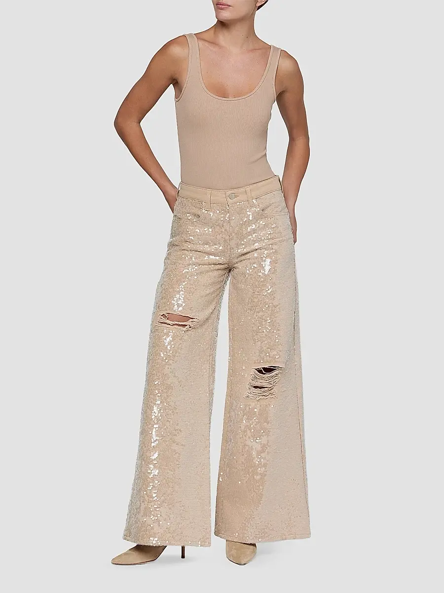 L'Agence Women's Quincy Sequined Wide-Leg Jeans | Thumbnail 2 L'Agence Women's Quincy Sequined Wide-Leg Jeans | Thumbnail 2