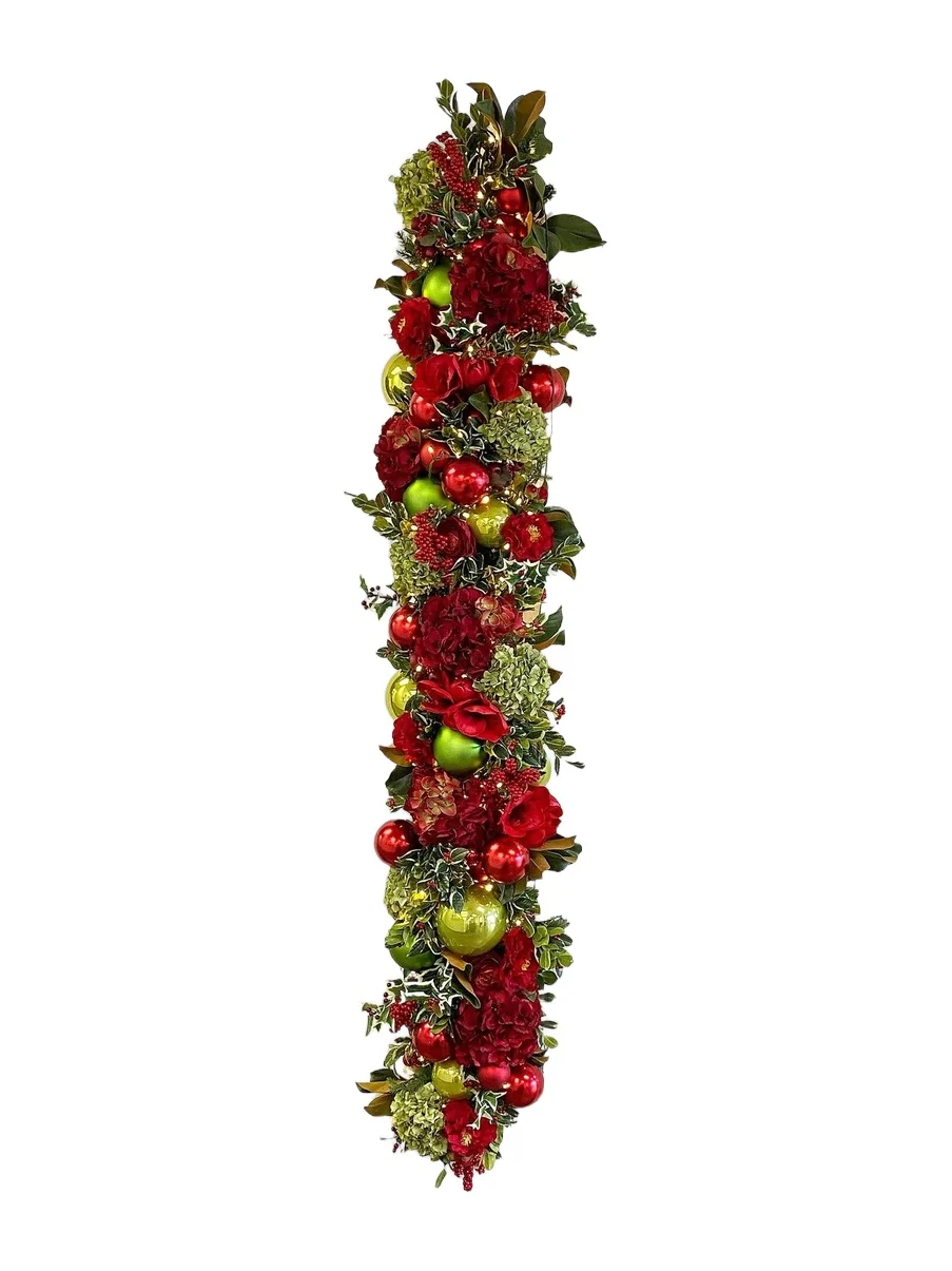 Winward Home Permanent Botanicals Mixed Hydrangea & Amaryllis Garland - Red