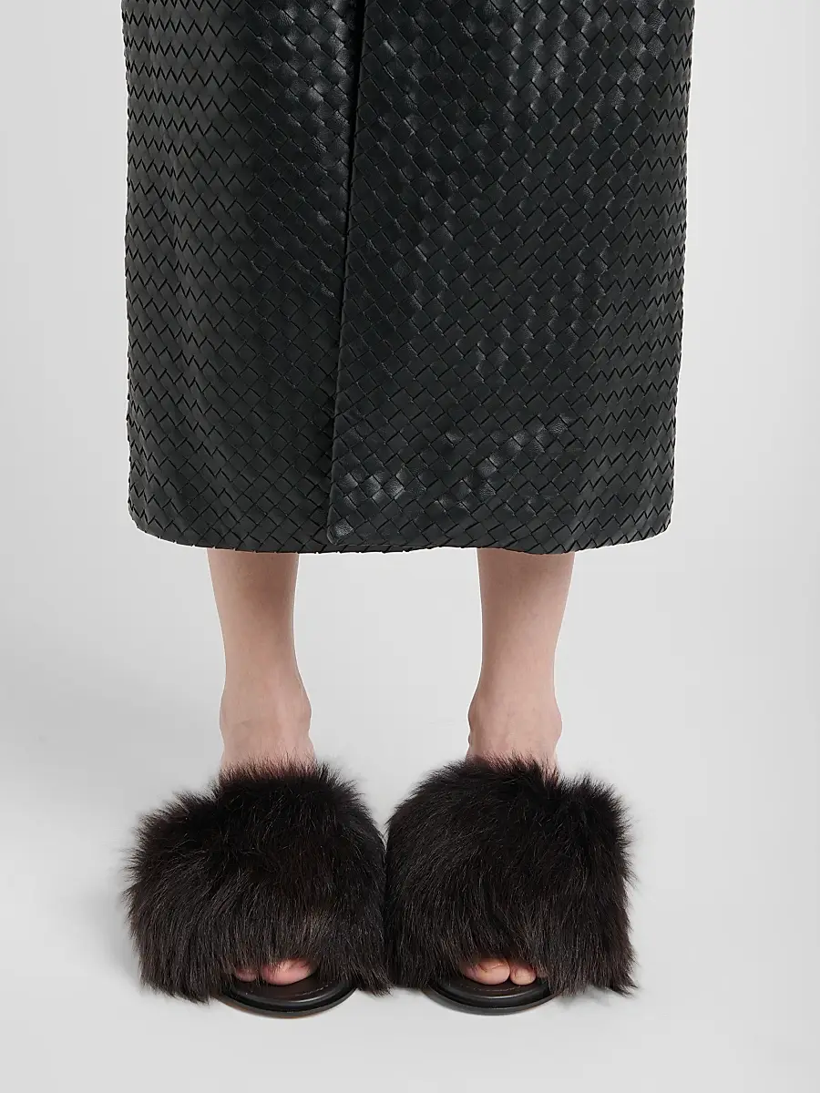 Bottega Veneta Women's 75MM Cherry Shearling & Leather Mules - Fondant Espresso | Thumbnail 2