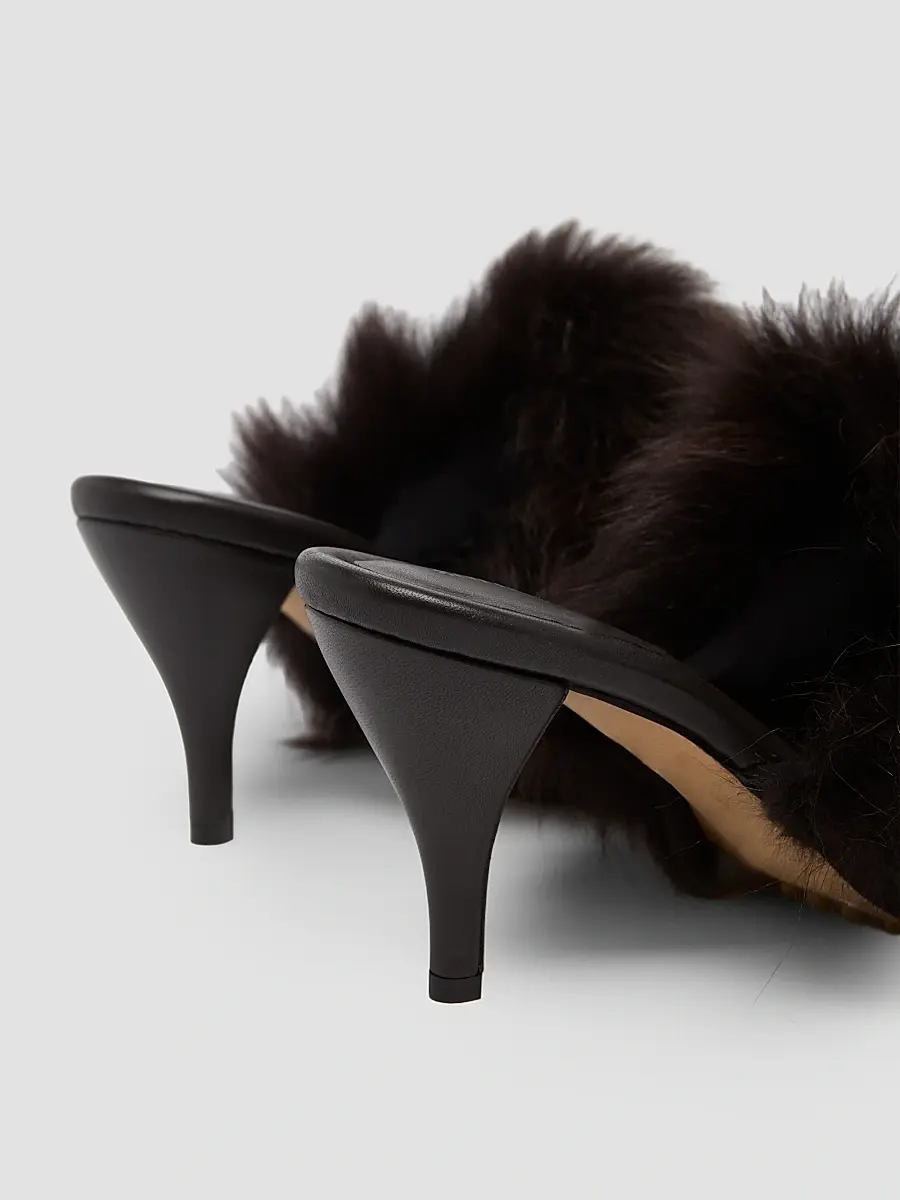 Bottega Veneta Women's 75MM Cherry Shearling & Leather Mules - Fondant Espresso | Thumbnail 5