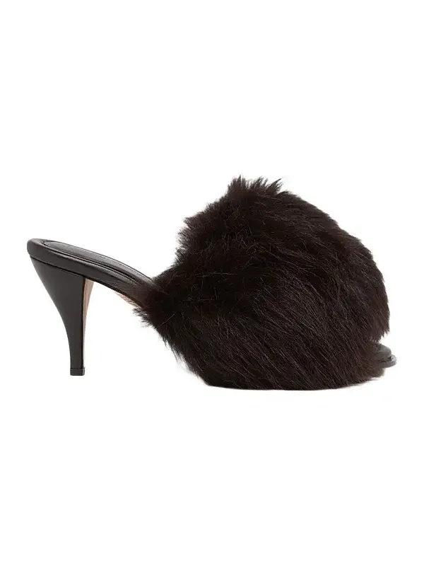 Women's 75MM Cherry Shearling & Leather Mules - Fondant Espresso Women's 75MM Cherry Shearling & Leather Mules - Fondant Espresso