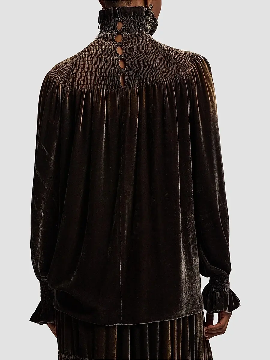 Ralph Lauren Collection Women's Maddison Smocked Velvet Top | Thumbnail 3 Ralph Lauren Collection Women's Maddison Smocked Velvet Top | Thumbnail 3