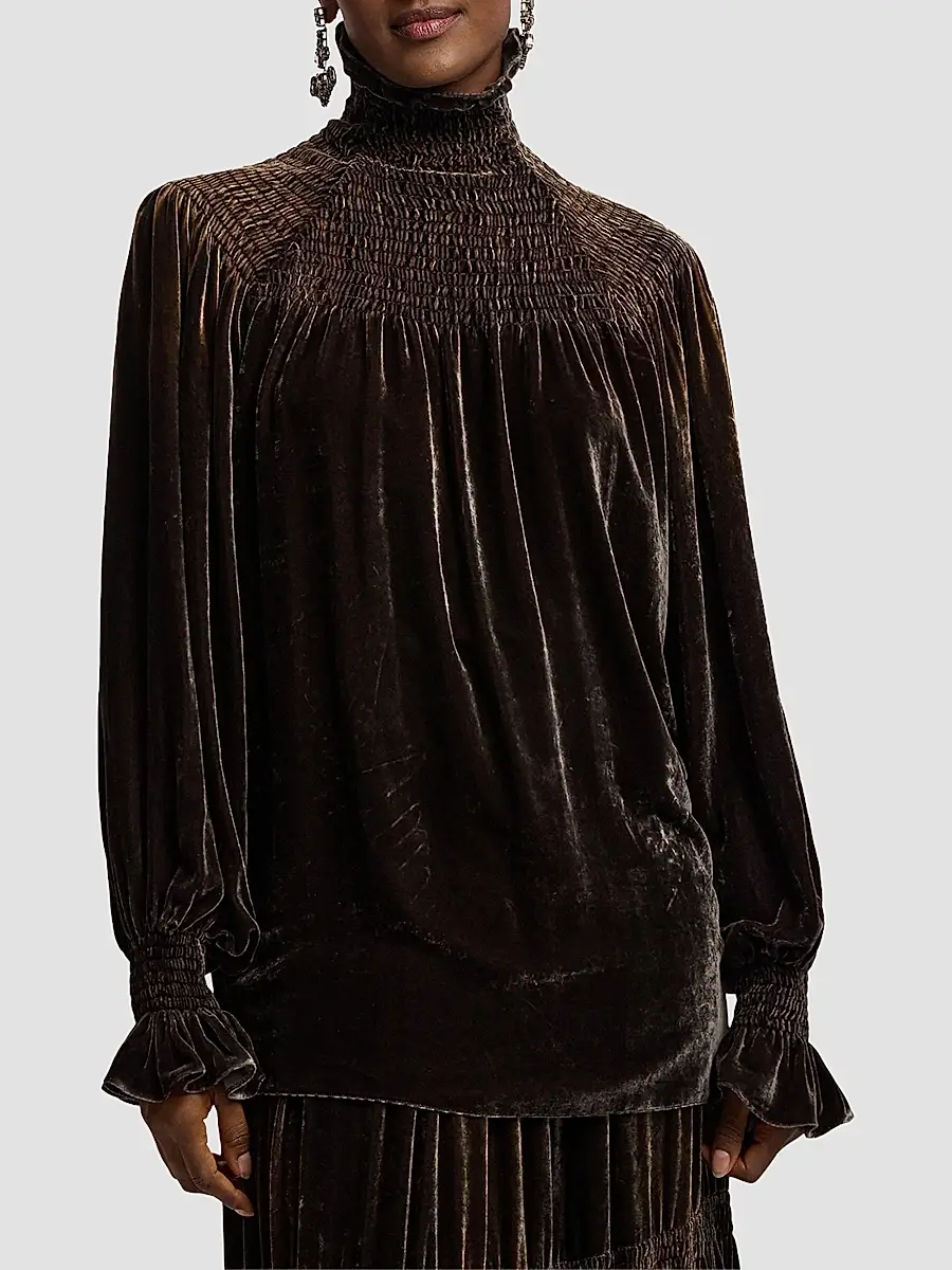 Ralph Lauren Collection Women's Maddison Smocked Velvet Top | Thumbnail 4 Ralph Lauren Collection Women's Maddison Smocked Velvet Top | Thumbnail 4