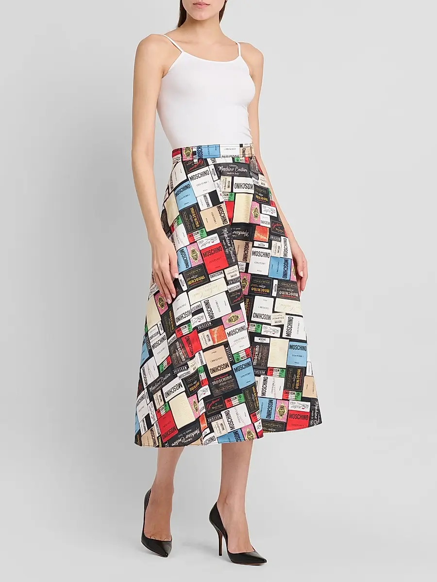 MOSCHINO Women's Logo Patch Cotton Gabardine Midi Skirt | Thumbnail 2 MOSCHINO Women's Logo Patch Cotton Gabardine Midi Skirt | Thumbnail 2
