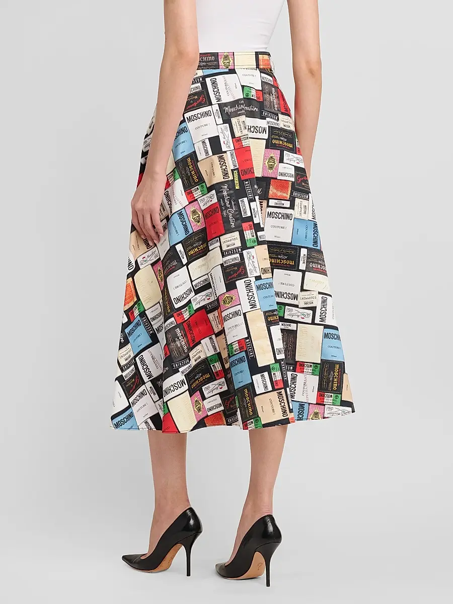 MOSCHINO Women's Logo Patch Cotton Gabardine Midi Skirt | Thumbnail 3 MOSCHINO Women's Logo Patch Cotton Gabardine Midi Skirt | Thumbnail 3