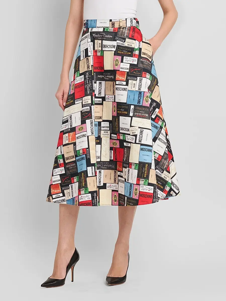 MOSCHINO Women's Logo Patch Cotton Gabardine Midi Skirt | Thumbnail 4 MOSCHINO Women's Logo Patch Cotton Gabardine Midi Skirt | Thumbnail 4