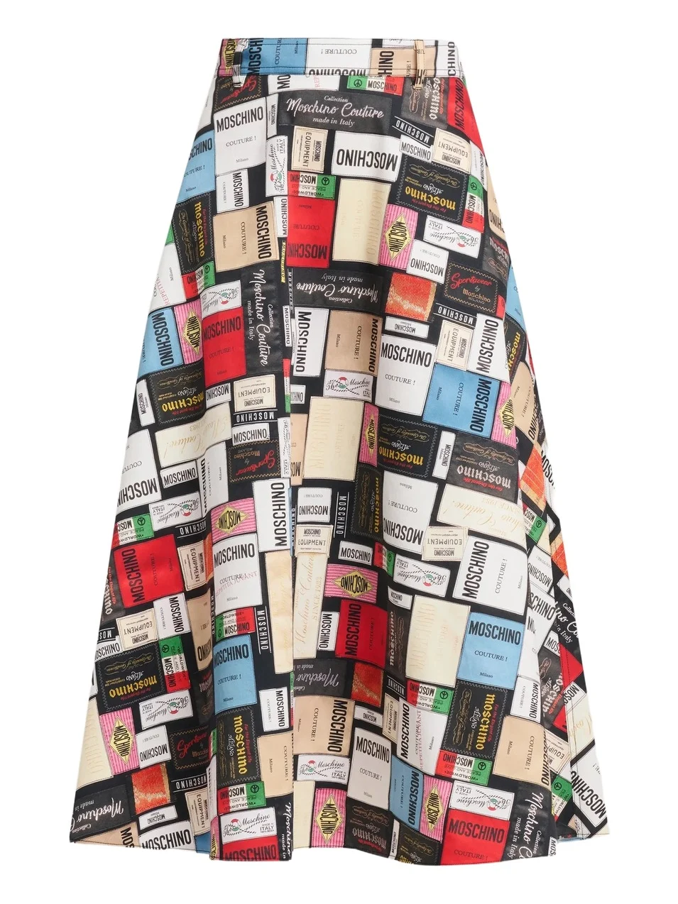 MOSCHINO Women's Logo Patch Cotton Gabardine Midi Skirt