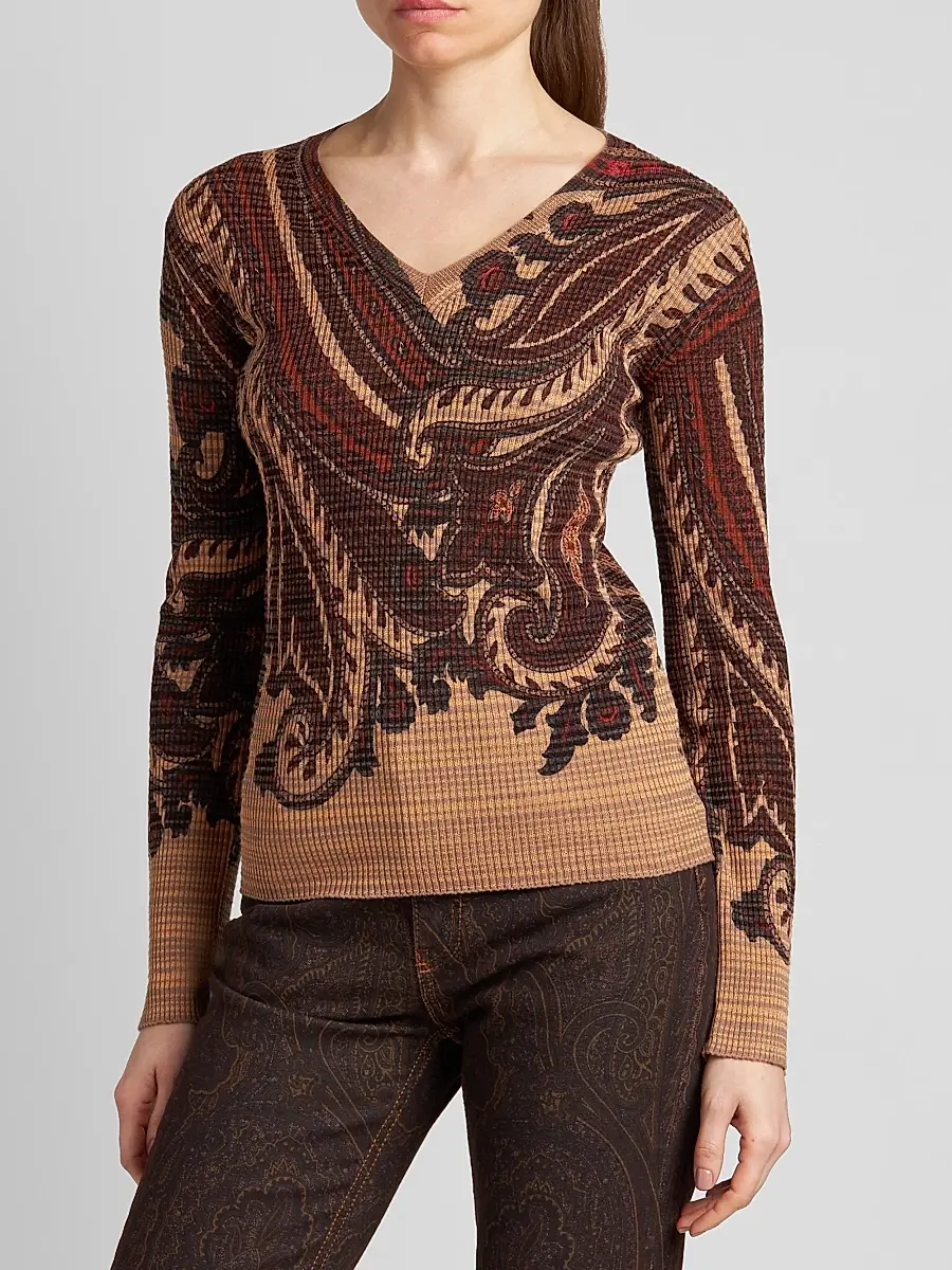 Etro Women's Stamped Paisley V-Neck Top | Thumbnail 4