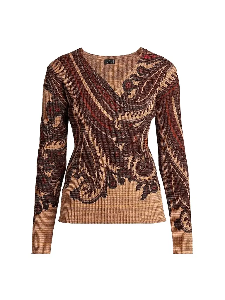 Women's Stamped Paisley V-Neck Top Women's Stamped Paisley V-Neck Top