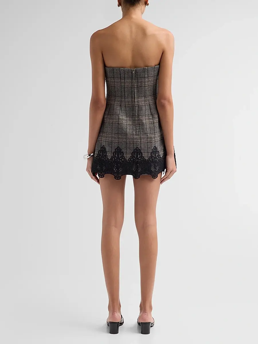 Cara Cara Women's Ina Lace-Trim Glen Plaid Strapless Mini Dress | Thumbnail 3