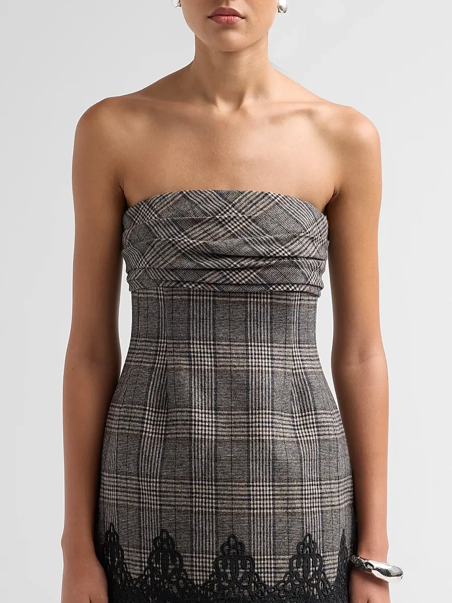 Cara Cara Women's Ina Lace-Trim Glen Plaid Strapless Mini Dress | Thumbnail 5