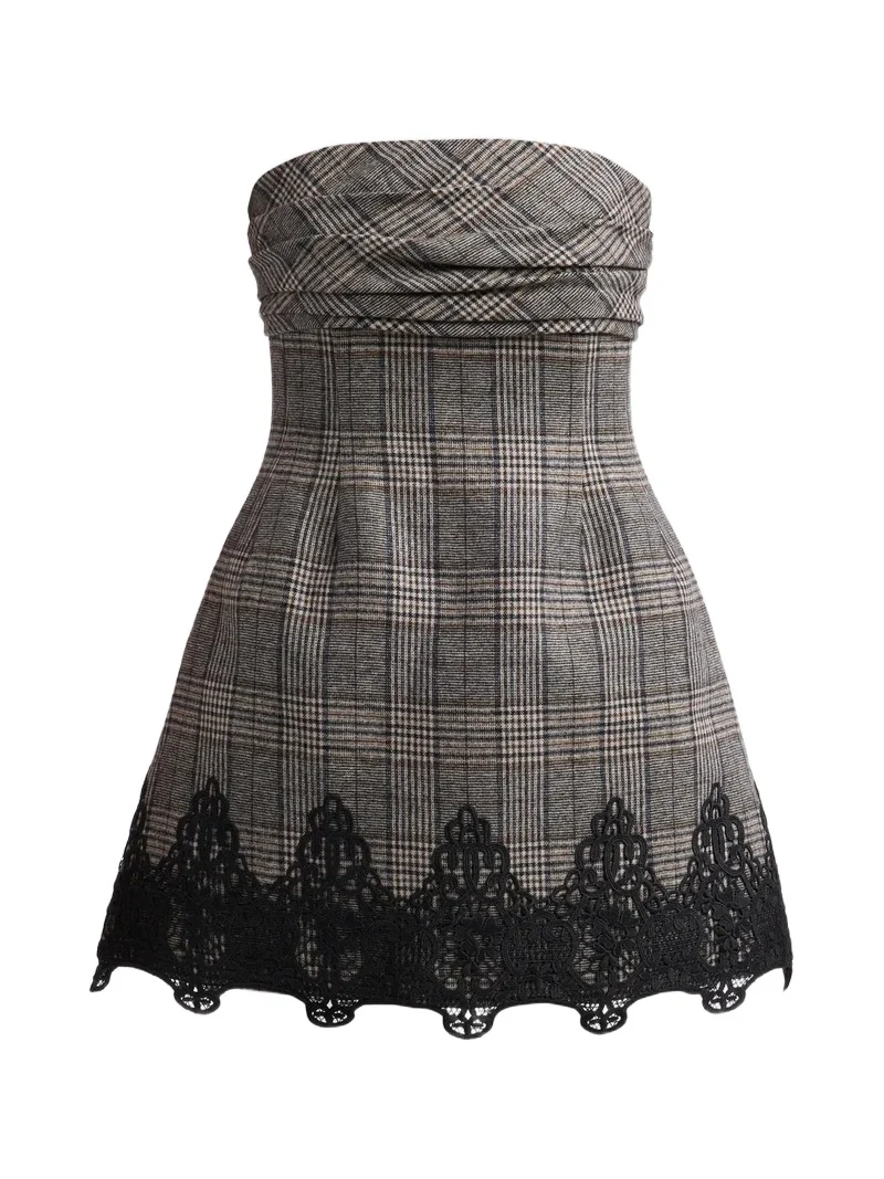 Women's Ina Lace-Trim Glen Plaid Strapless Mini Dress