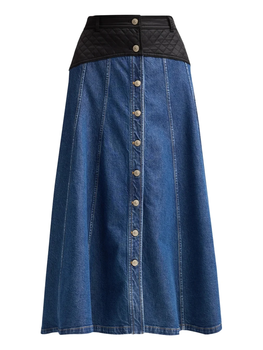Cinq à Sept Women's Quentin Mixed-Media Quilted Denim Midi Skirt