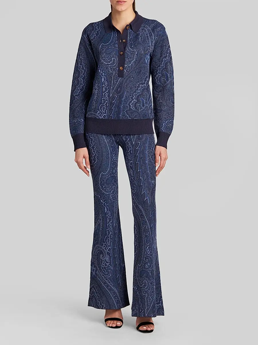 Etro Women's Paisley Knit Polo Top | Thumbnail 2