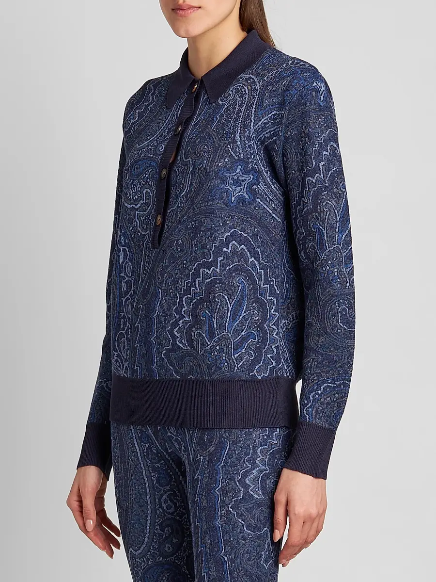 Etro Women's Paisley Knit Polo Top | Thumbnail 4