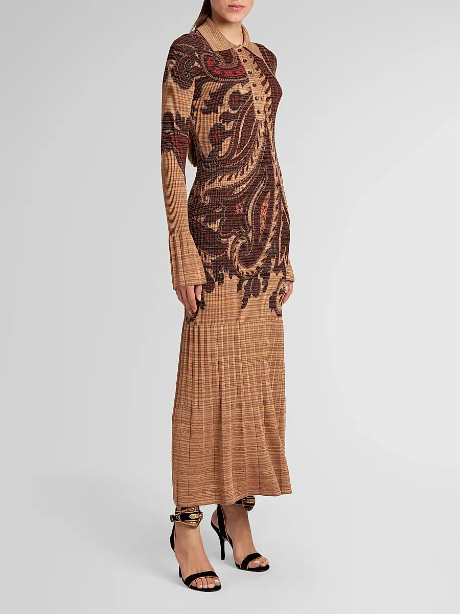 Etro Women's Stamped Paisley Knit Polo Maxi Dress | Thumbnail 4 Etro Women's Stamped Paisley Knit Polo Maxi Dress | Thumbnail 4