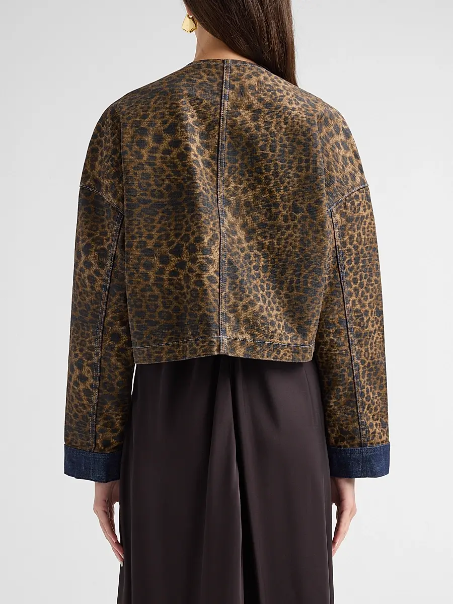 L'Agence Women's Verona Leopard-Print Crop Denim Jacket | Thumbnail 3 L'Agence Women's Verona Leopard-Print Crop Denim Jacket | Thumbnail 3