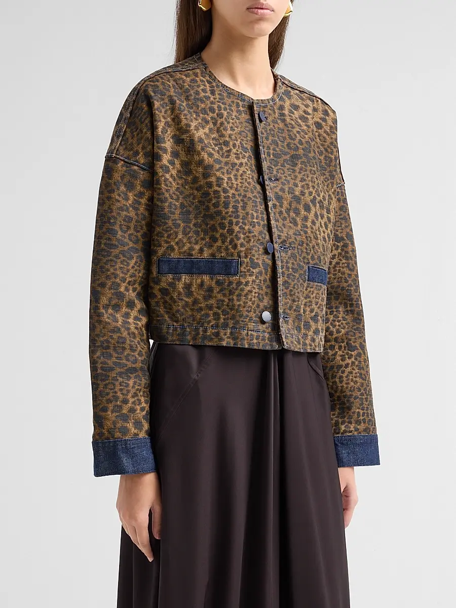 L'Agence Women's Verona Leopard-Print Crop Denim Jacket | Thumbnail 4 L'Agence Women's Verona Leopard-Print Crop Denim Jacket | Thumbnail 4