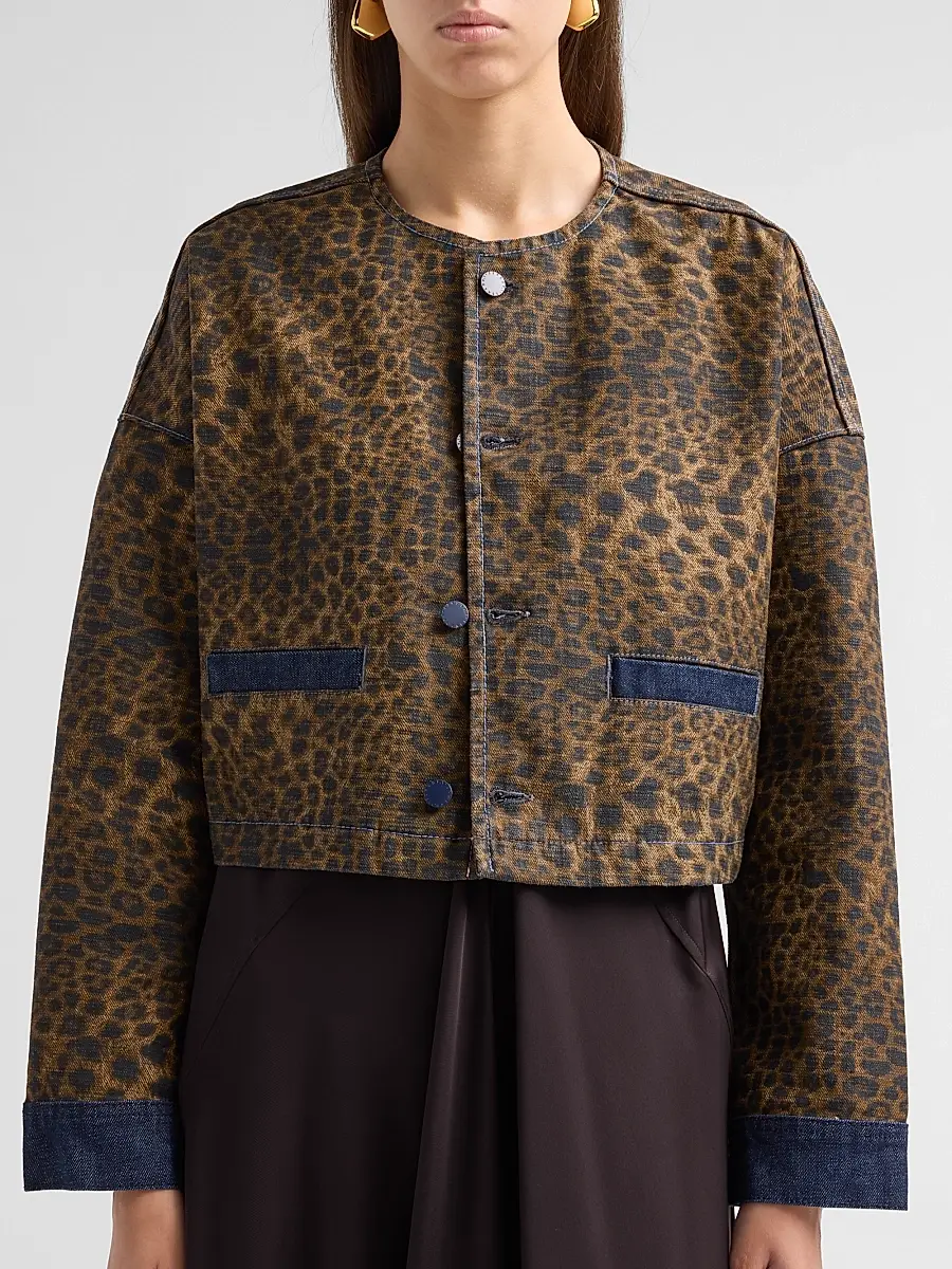 L'Agence Women's Verona Leopard-Print Crop Denim Jacket | Thumbnail 5 L'Agence Women's Verona Leopard-Print Crop Denim Jacket | Thumbnail 5