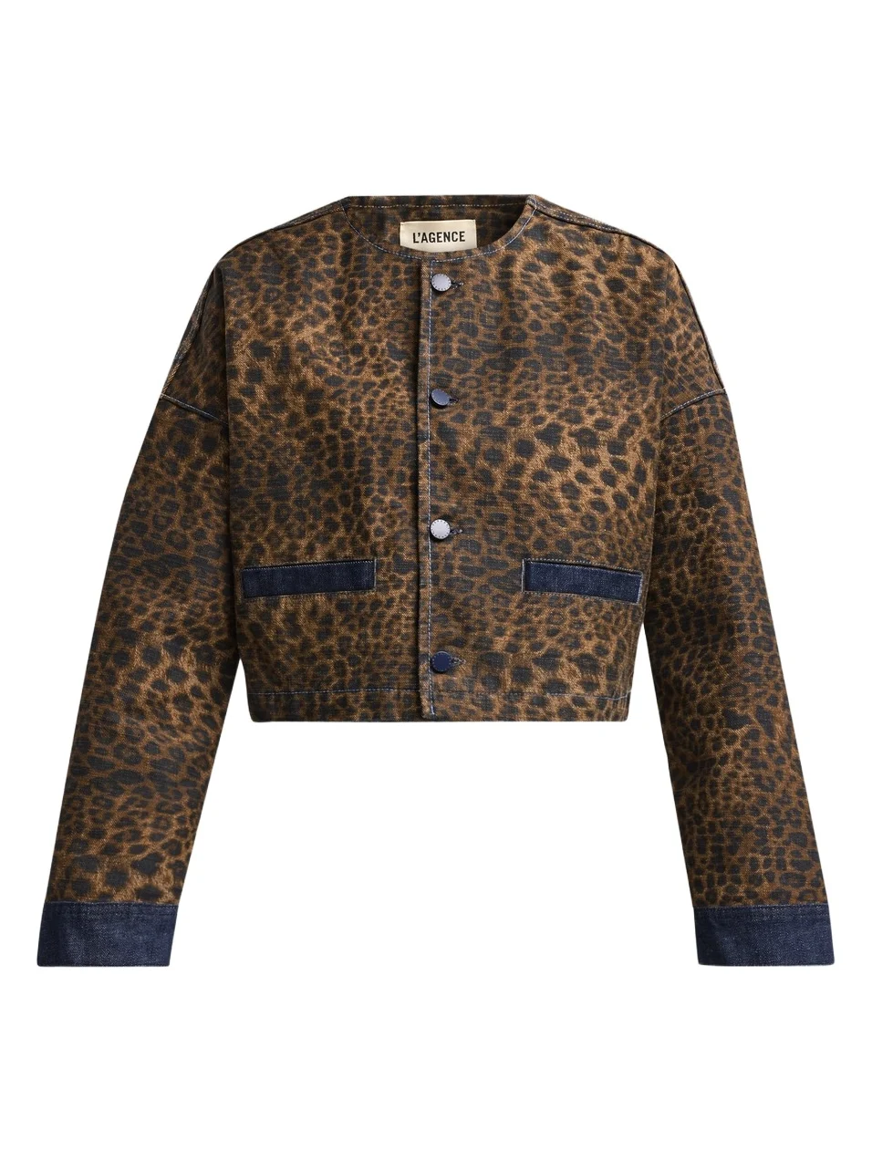 Women's Verona Leopard-Print Crop Denim Jacket Women's Verona Leopard-Print Crop Denim Jacket