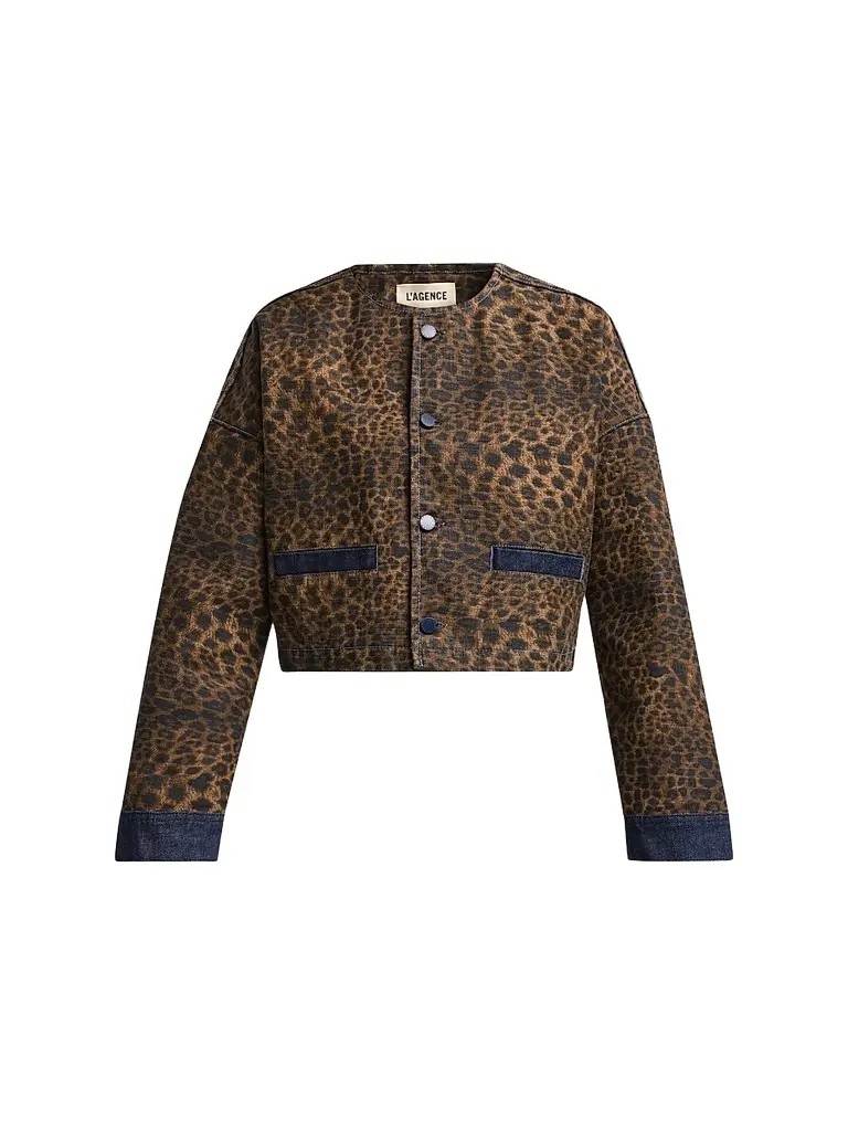 L'Agence Women's Verona Leopard-Print Crop Denim Jacket