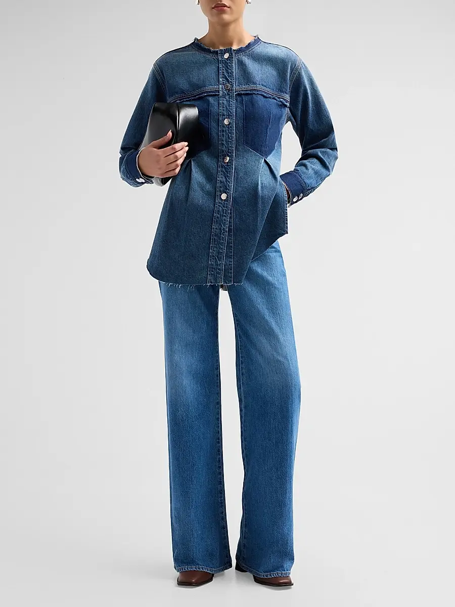 Veronica Beard Women's Weslia Denim Pleated Shacket | Thumbnail 2 Veronica Beard Women's Weslia Denim Pleated Shacket | Thumbnail 2