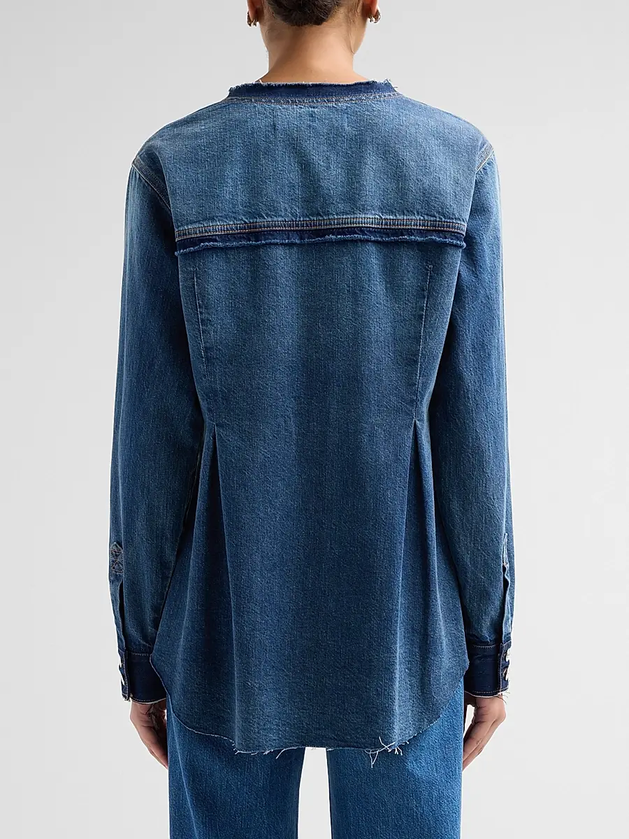 Veronica Beard Women's Weslia Denim Pleated Shacket | Thumbnail 3 Veronica Beard Women's Weslia Denim Pleated Shacket | Thumbnail 3