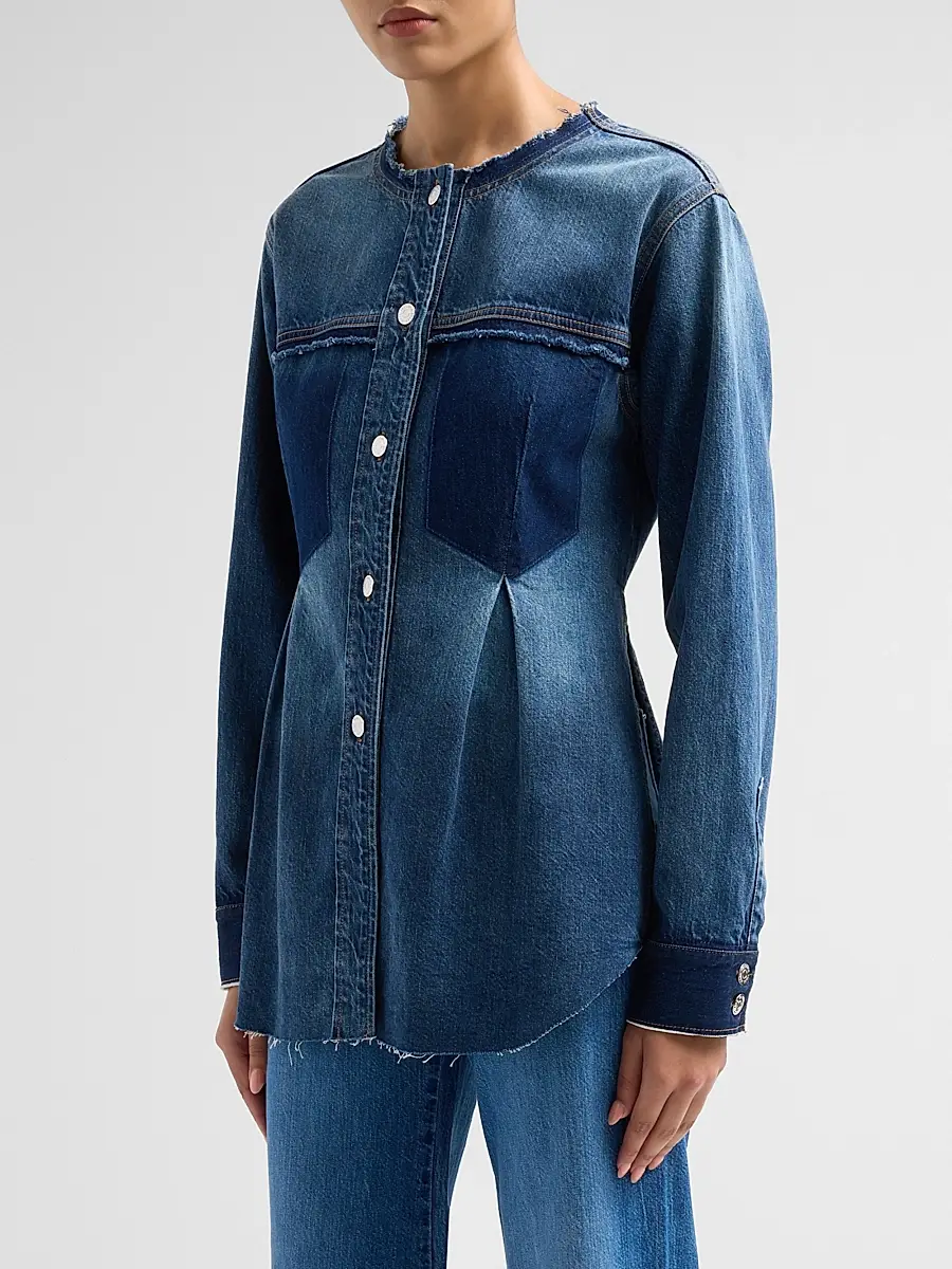 Veronica Beard Women's Weslia Denim Pleated Shacket | Thumbnail 4 Veronica Beard Women's Weslia Denim Pleated Shacket | Thumbnail 4