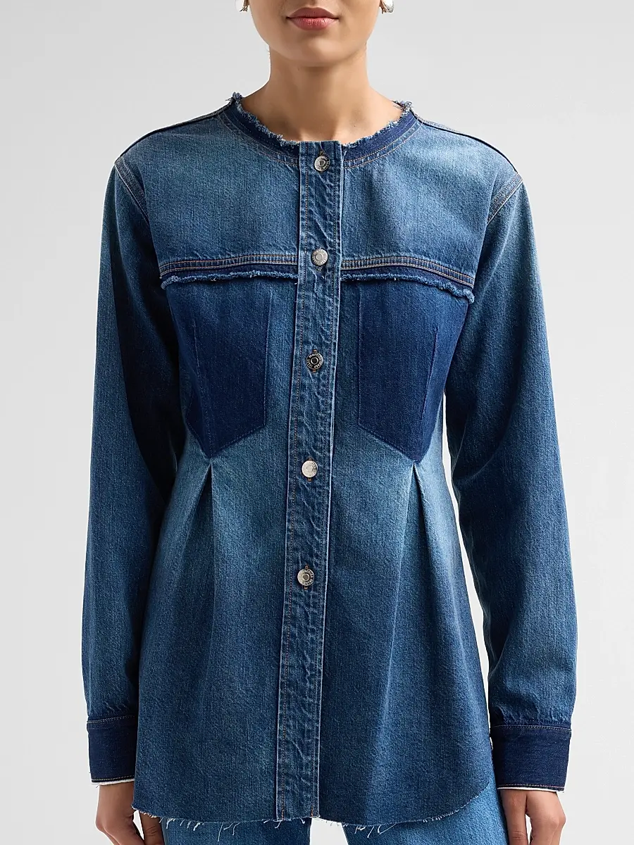 Veronica Beard Women's Weslia Denim Pleated Shacket | Thumbnail 5 Veronica Beard Women's Weslia Denim Pleated Shacket | Thumbnail 5
