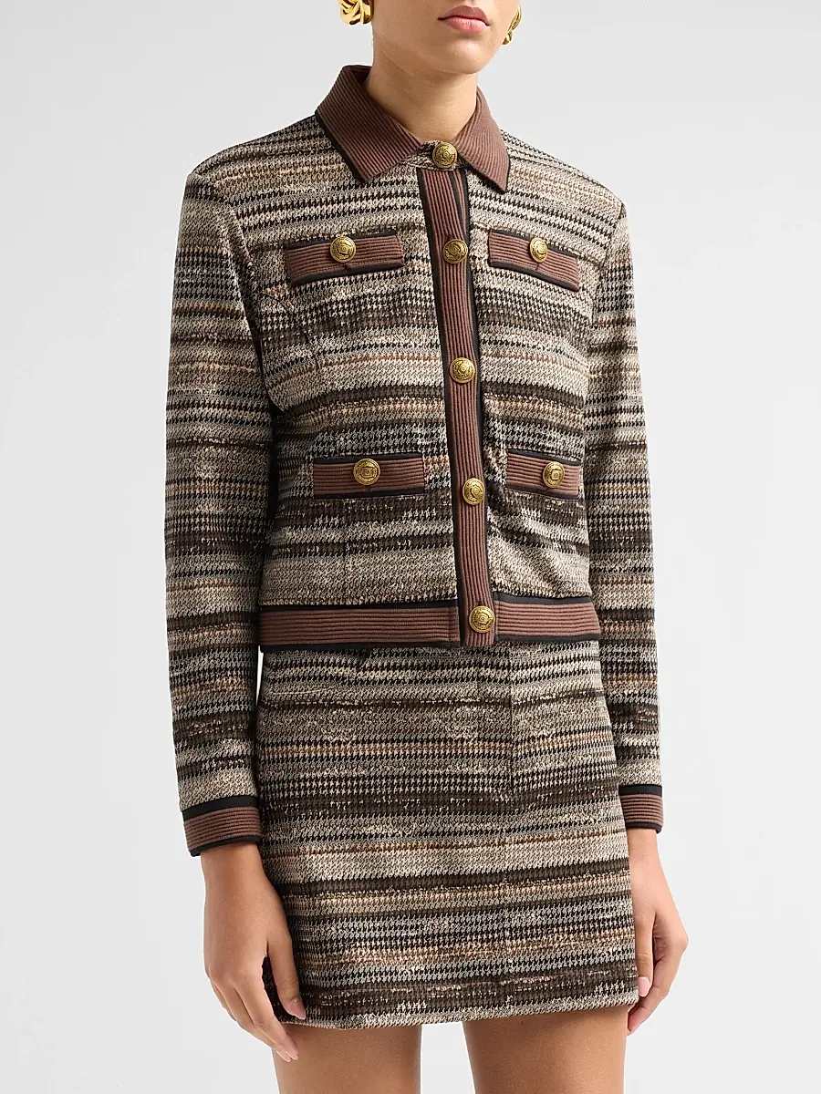 Ramy Brook Women's Clara Striped Houndstooth Jacket | Thumbnail 4 Ramy Brook Women's Clara Striped Houndstooth Jacket | Thumbnail 4