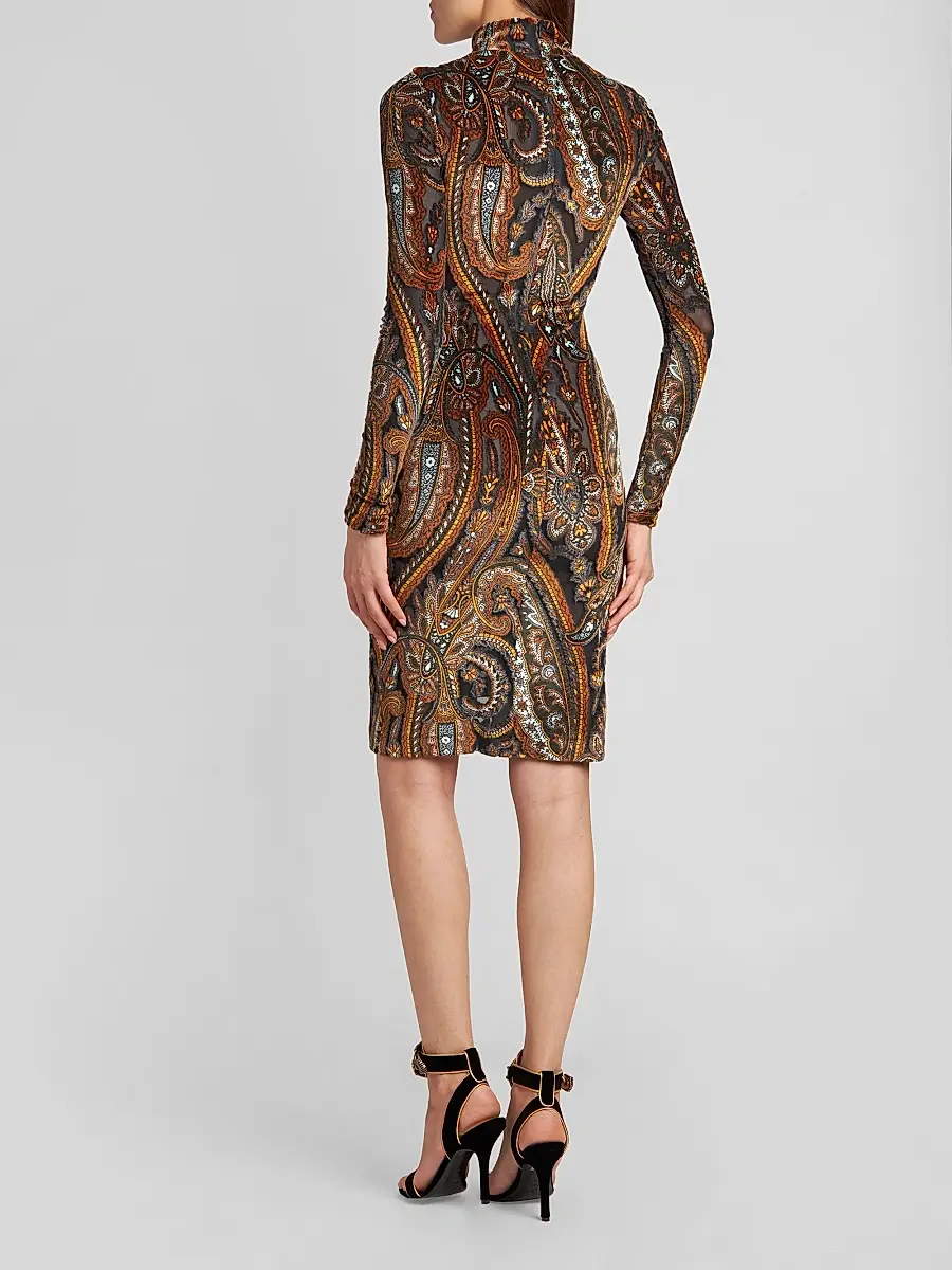 Etro Women's Velvet Paisley Sheer Knee-Length Dress | Thumbnail 3 Etro Women's Velvet Paisley Sheer Knee-Length Dress | Thumbnail 3