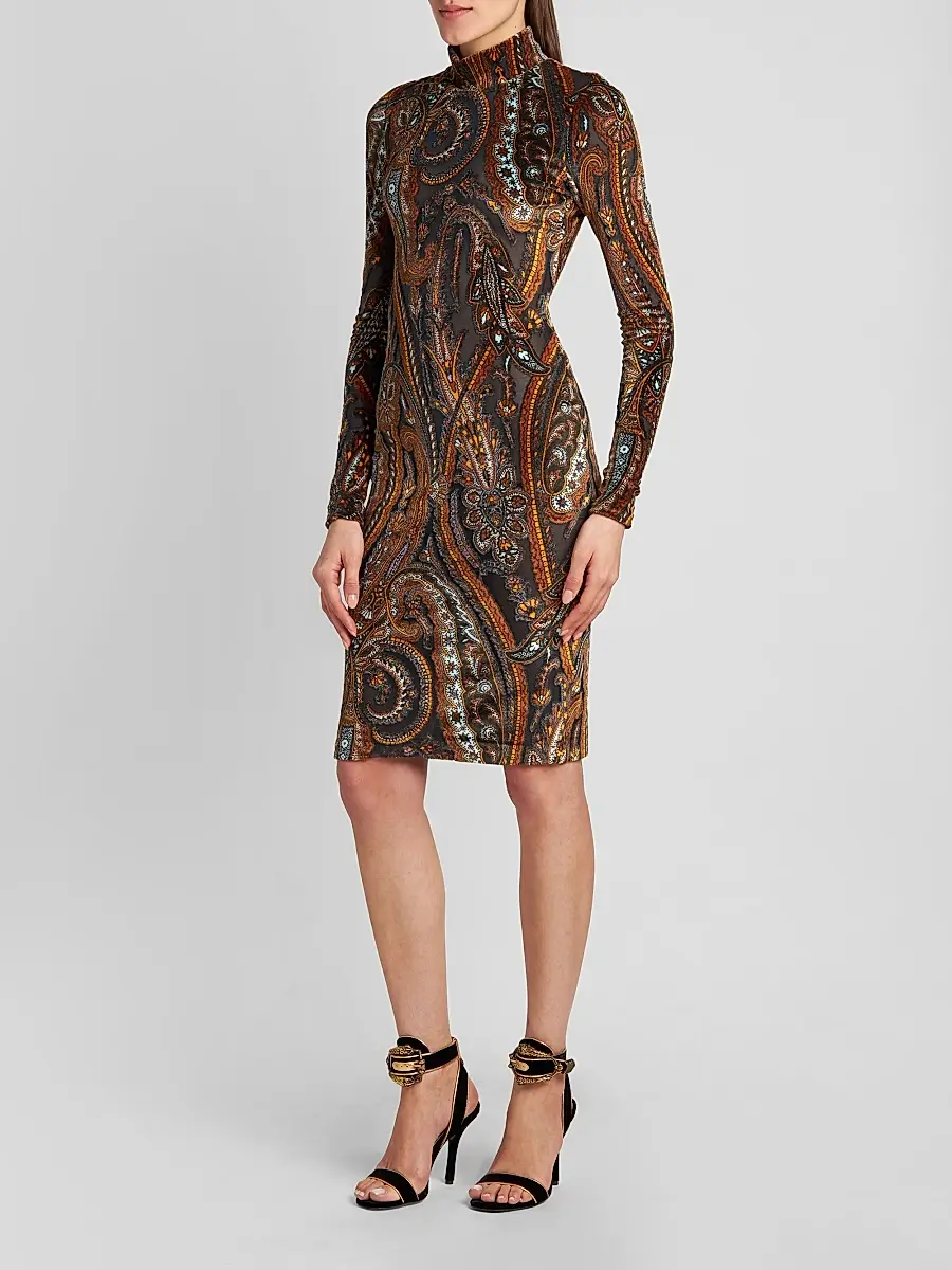Etro Women's Velvet Paisley Sheer Knee-Length Dress | Thumbnail 4 Etro Women's Velvet Paisley Sheer Knee-Length Dress | Thumbnail 4