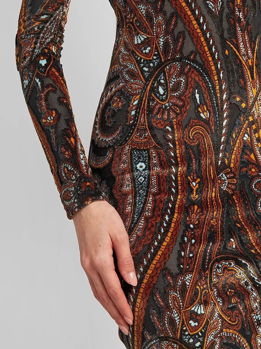 Etro Women's Velvet Paisley Sheer Knee-Length Dress | Thumbnail 5 Etro Women's Velvet Paisley Sheer Knee-Length Dress | Thumbnail 5