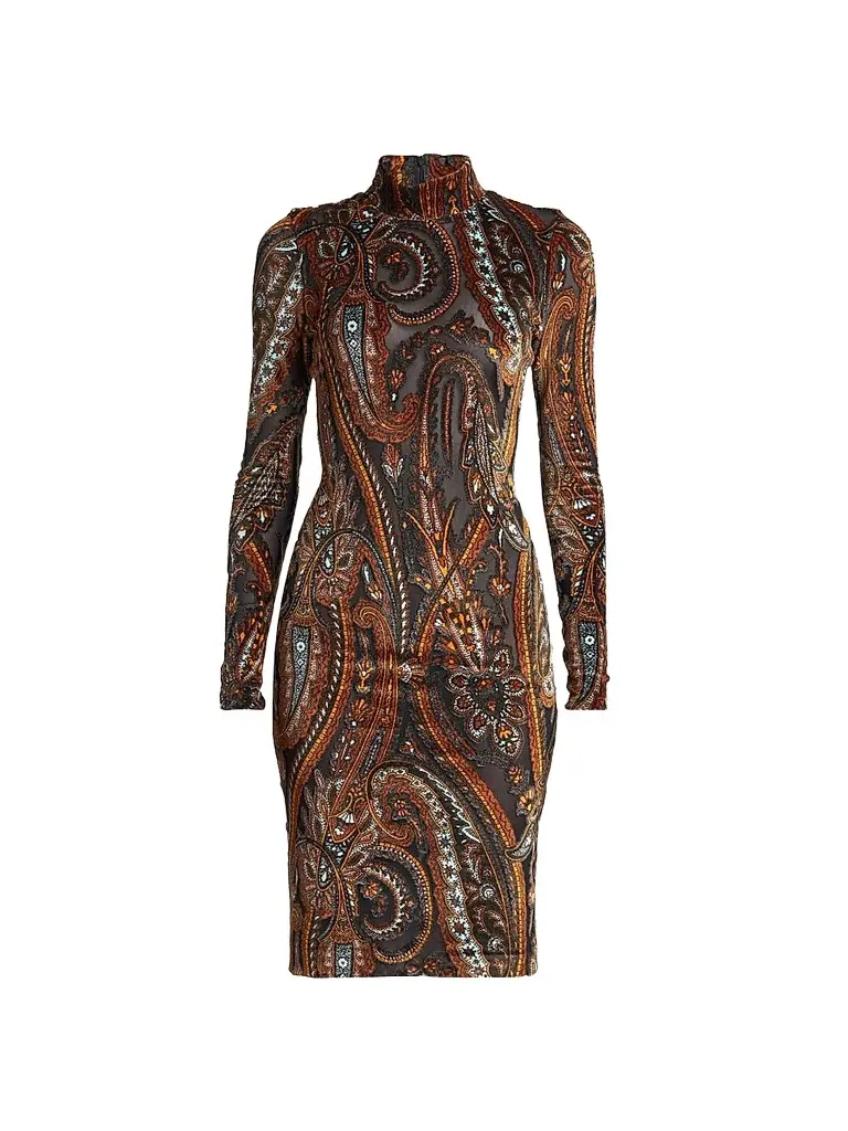 Women's Velvet Paisley Sheer Knee-Length Dress
