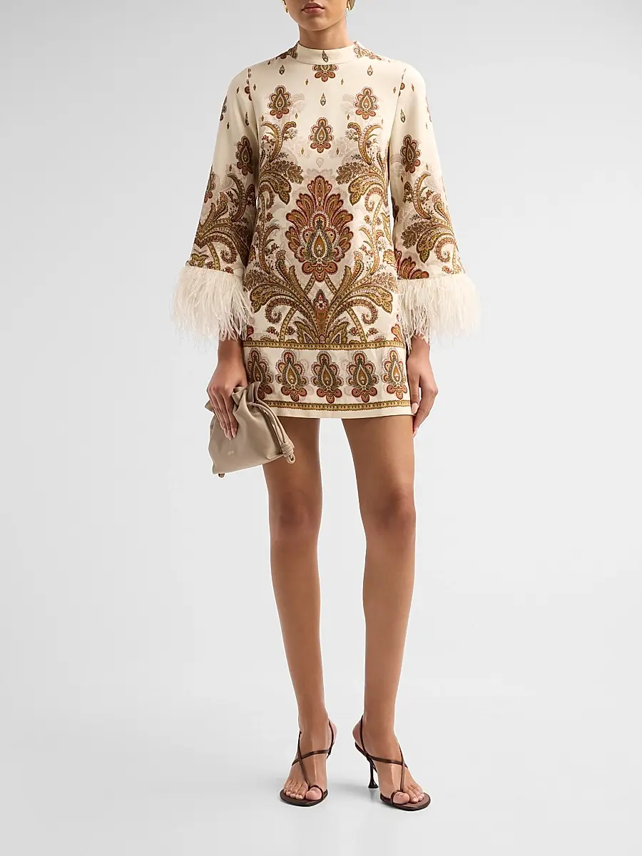 Cara Cara Women's Vida Paisley Feather Cuff Shift Mini Dress | Thumbnail 2 Cara Cara Women's Vida Paisley Feather Cuff Shift Mini Dress | Thumbnail 2