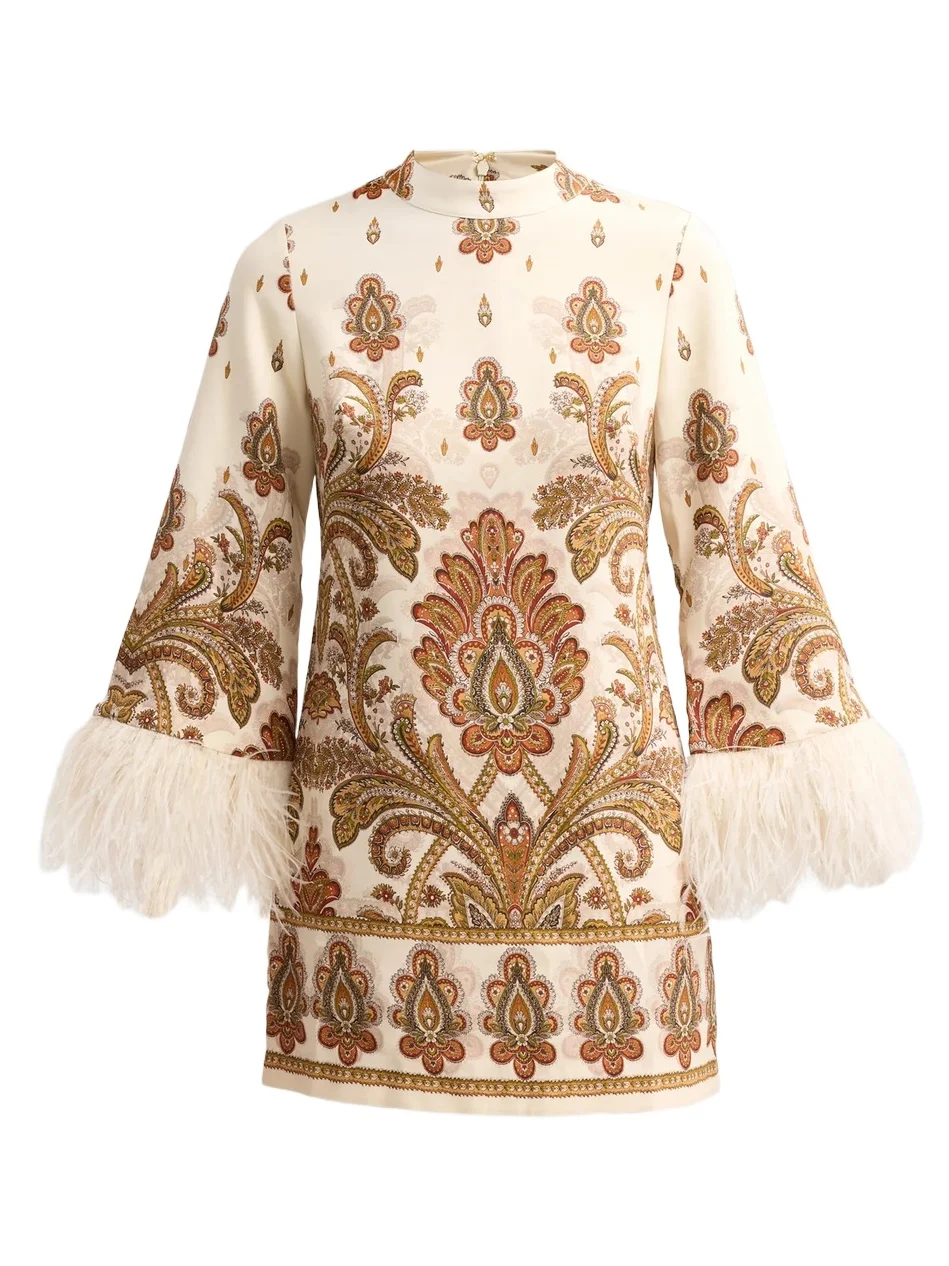 Cara Cara Women's Vida Paisley Feather Cuff Shift Mini Dress