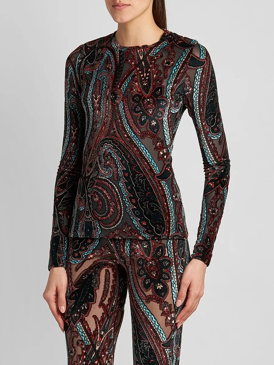 Etro Women's Velvet Paisley Sheer Top | Thumbnail 4 Etro Women's Velvet Paisley Sheer Top | Thumbnail 4