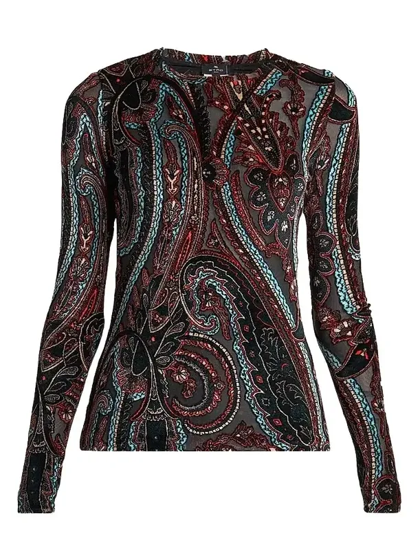 Women's Velvet Paisley Sheer Top