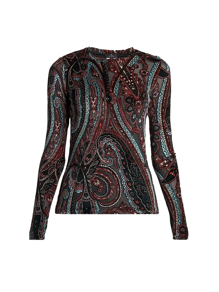 Etro Women's Velvet Paisley Sheer Top