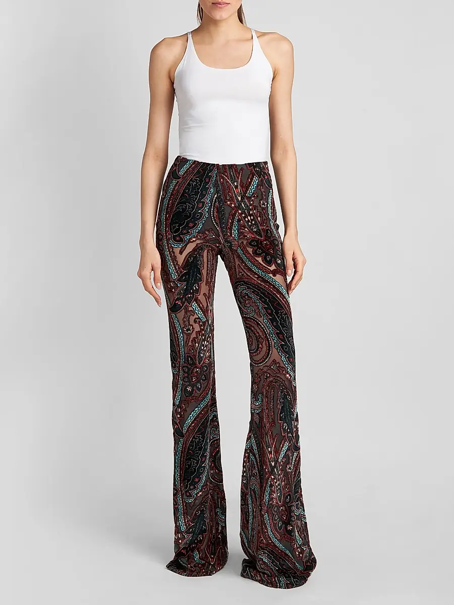 Etro Women's Velvet Paisley Sheer Kick Flare Leggings | Thumbnail 2