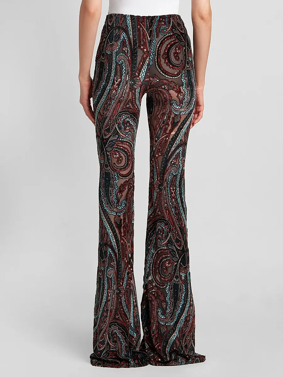 Etro Women's Velvet Paisley Sheer Kick Flare Leggings | Thumbnail 3