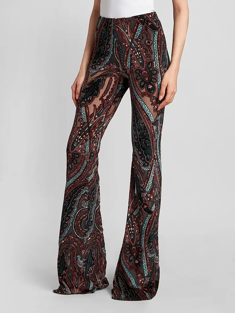 Etro Women's Velvet Paisley Sheer Kick Flare Leggings | Thumbnail 4