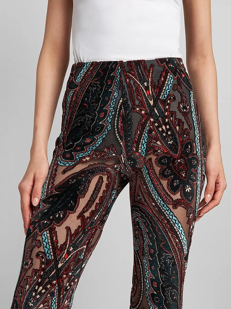 Etro Women's Velvet Paisley Sheer Kick Flare Leggings | Thumbnail 5