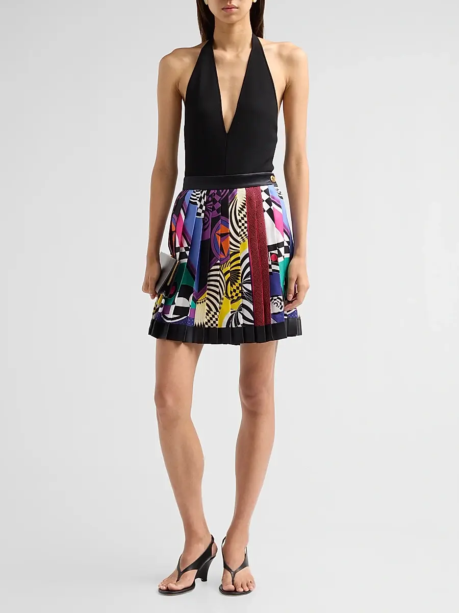 Versace Women's Printed Pleated Silk Mini Skirt | Thumbnail 2 Versace Women's Printed Pleated Silk Mini Skirt | Thumbnail 2
