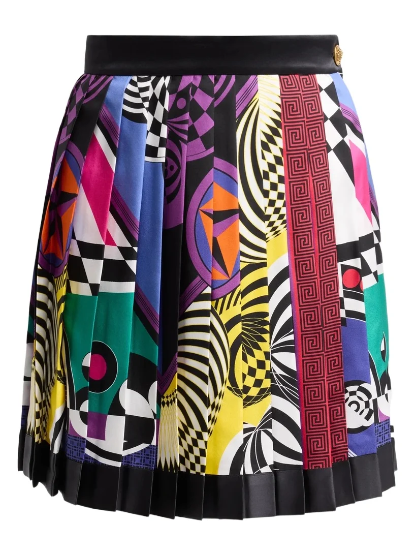 Women's Printed Pleated Silk Mini Skirt