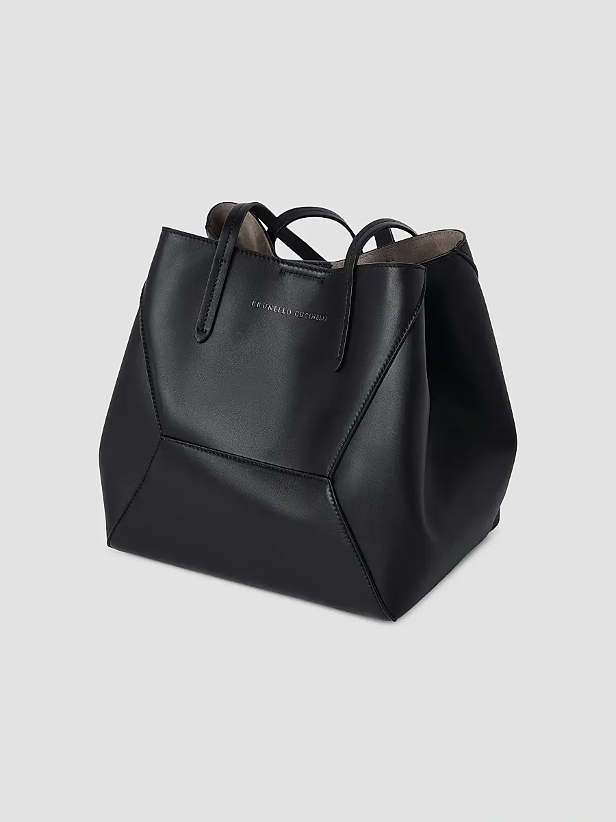 Brunello Cucinelli Women's Duo Small Tote Bag in Calfskin with Monili - Black | Thumbnail 4