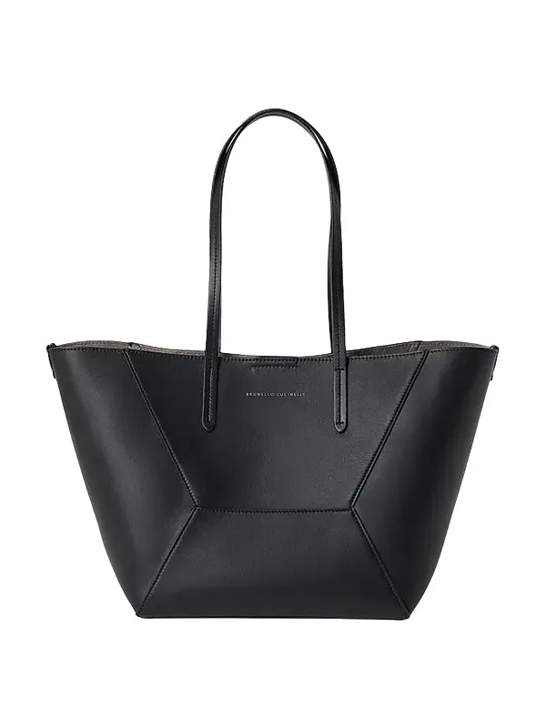 Brunello Cucinelli Women's Duo Small Tote Bag in Calfskin with Monili - Black