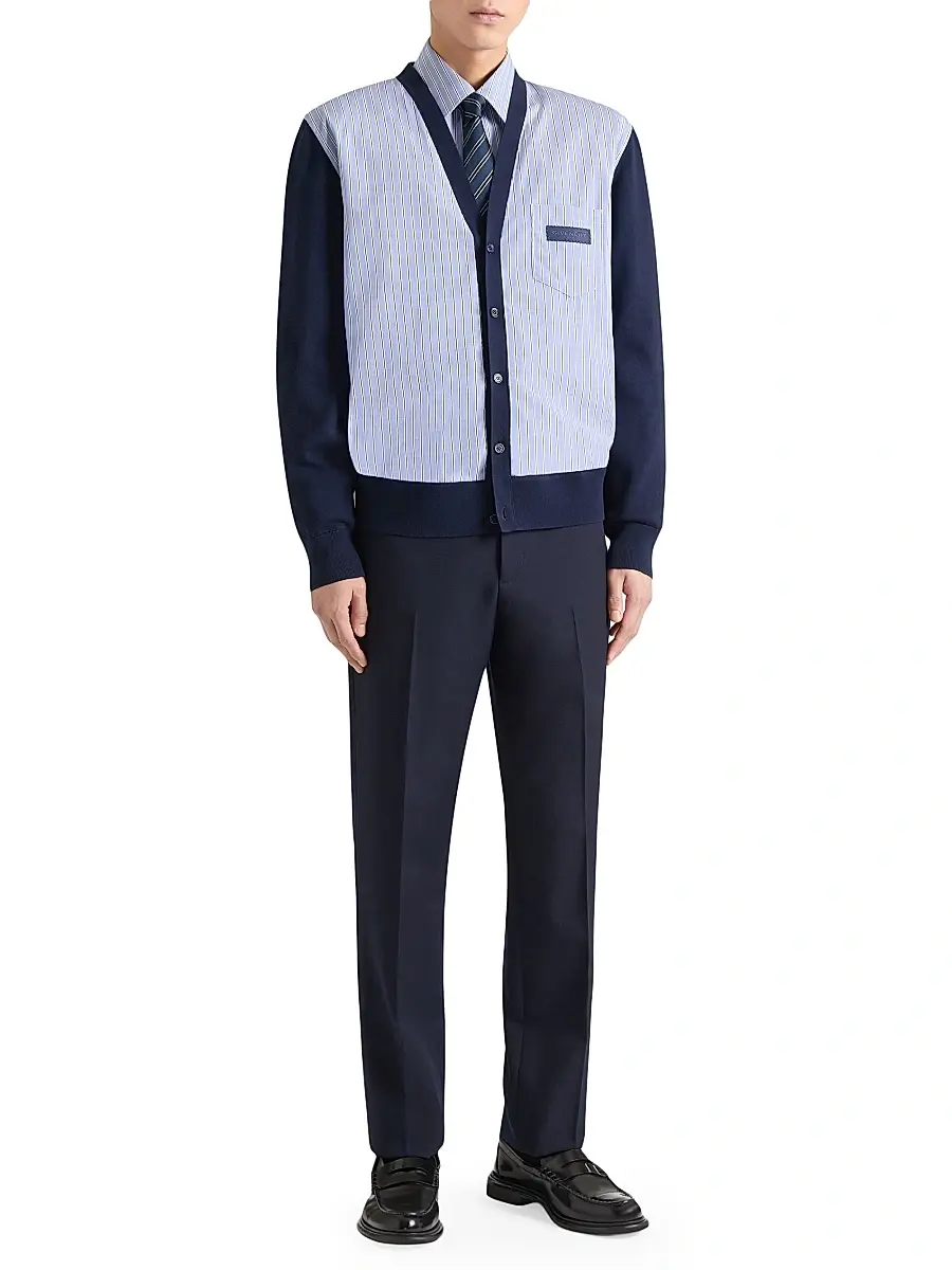 Givenchy Men's Striped Cardigan in Cotton with Gros Grain Detail | Thumbnail 2