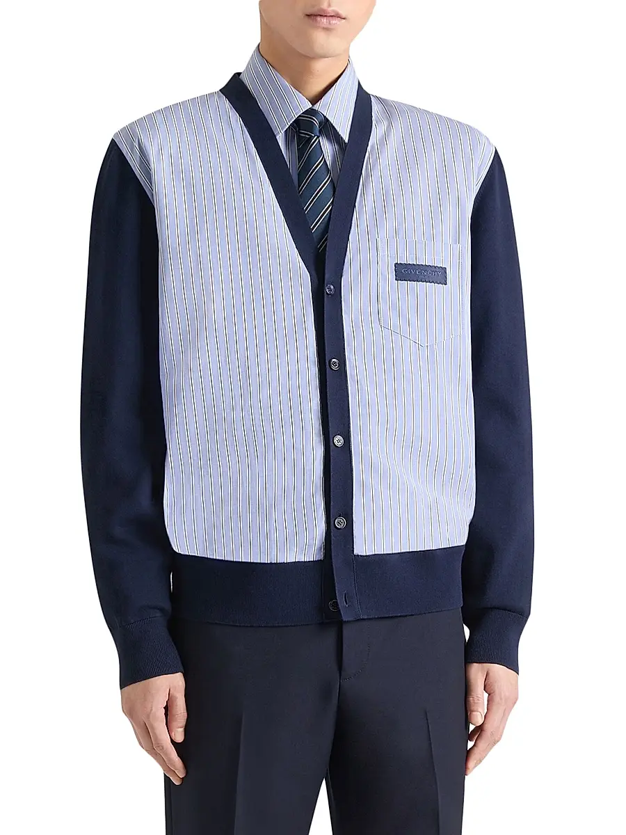 Givenchy Men's Striped Cardigan in Cotton with Gros Grain Detail | Thumbnail 3